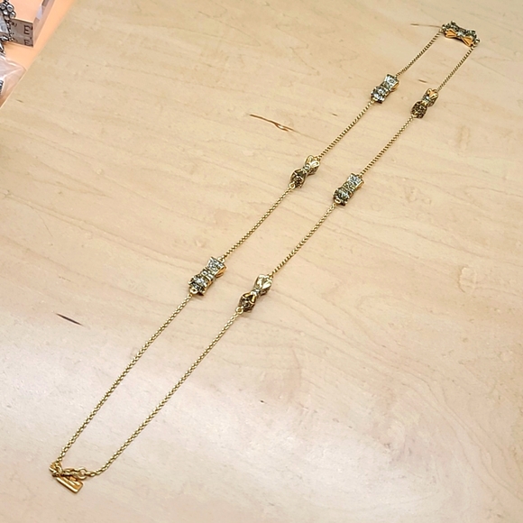 $158 Kate Spade "TAKE A BOW" Gold Stations XL Necklace w Cubic Zirconia Bows! - Picture 8 of 14